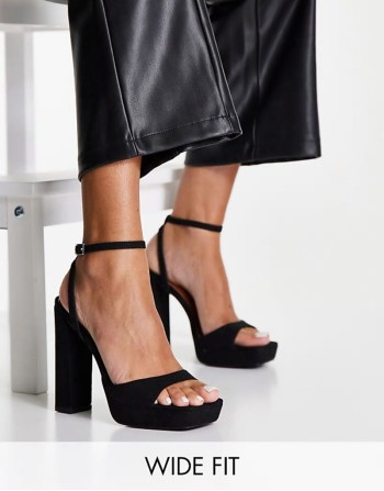 Wide Fit Noun platform barely there block heeled sandals in black