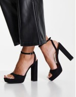 Wide Fit Noun platform barely there block heeled sandals in black