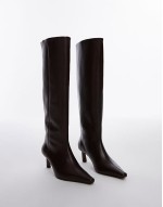 Taz premium leather knee high heeled boots in burgundy