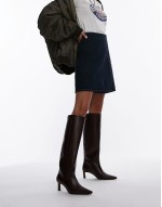 Taz premium leather knee high heeled boots in burgundy