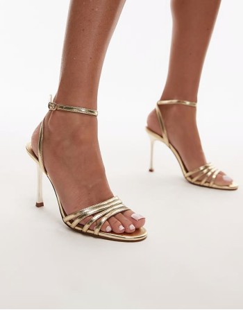strappy heeled sandal in gold