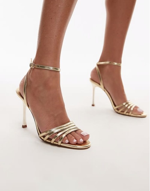 strappy heeled sandal in gold