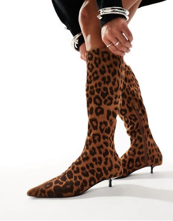Certain extreme mini kitten heel sock knee boots in leopard