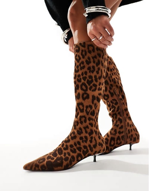 Certain extreme mini kitten heel sock knee boots in leopard
