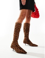 Certain extreme mini kitten heel sock knee boots in leopard