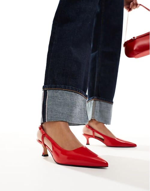 pointed slingback heeled pumps in red
