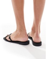 Lanah strap buckle flat sandal in black