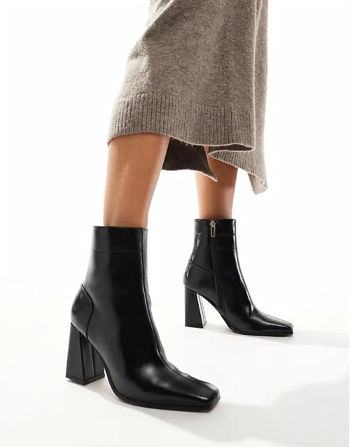 Wide Fit Everest flared heel boots in black
