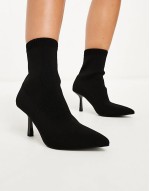 Wide Fit Rosetta kitten heel sock boots in black
