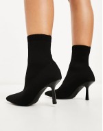 Wide Fit Rosetta kitten heel sock boots in black