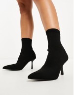 Wide Fit Rosetta kitten heel sock boots in black