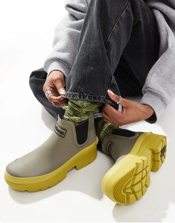 Babour Nimbus contrast sole short wellington boots with khaki