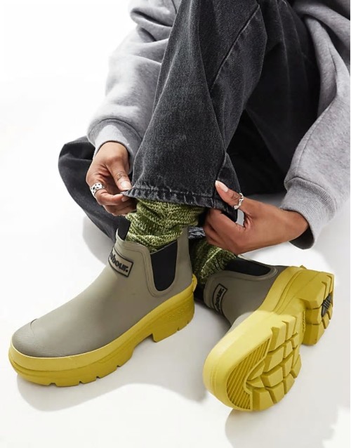 Babour Nimbus contrast sole short wellington boots with khaki