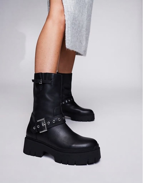 Kris chunky biker boot in black