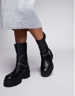 Kris chunky biker boot in black