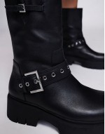 Kris chunky biker boot in black