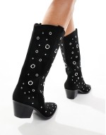 western boot in black suede with studs