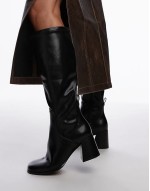 Ren knee high heeled boots in black