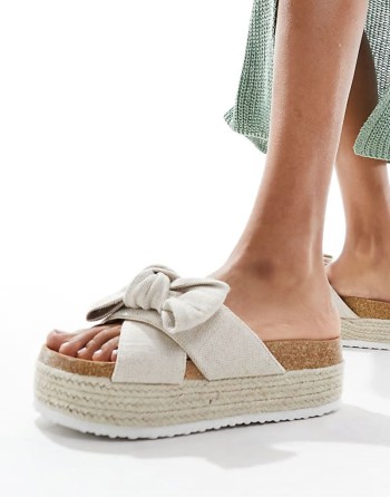 ‌Stylish Thankful bow detail flatform sandals in natural fabrication