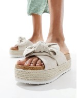 ‌Stylish Thankful bow detail flatform sandals in natural fabrication
