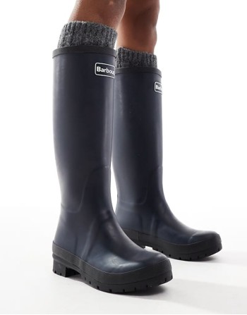 Abbey tall wellington boot with logo detail in navy