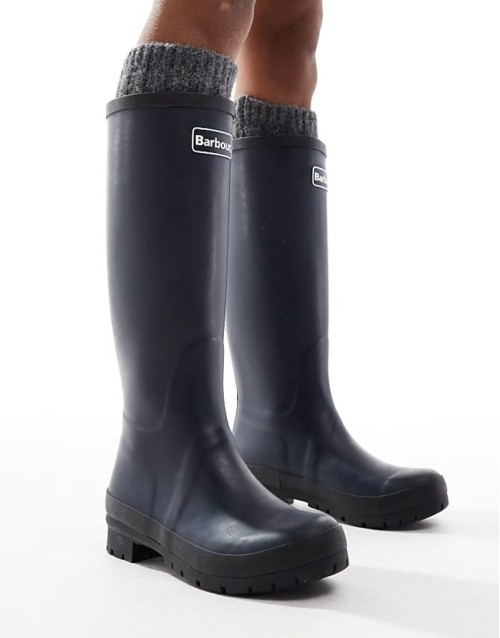Abbey tall wellington boot with logo detail in navy