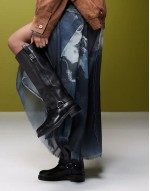 Cora leather harness biker knee boots in black