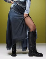 Cora leather harness biker knee boots in black