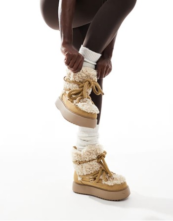 Alpine shearling lace up snow boots in beige