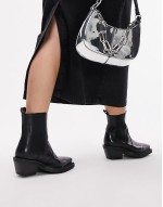 Wide Fit Maeve leather western ankle boot in black