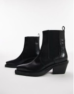 Wide Fit Maeve leather western ankle boot in black