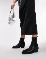 Wide Fit Maeve leather western ankle boot in black