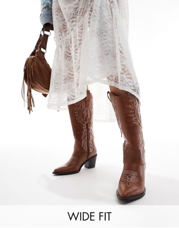 western heeled knee boots in tan
