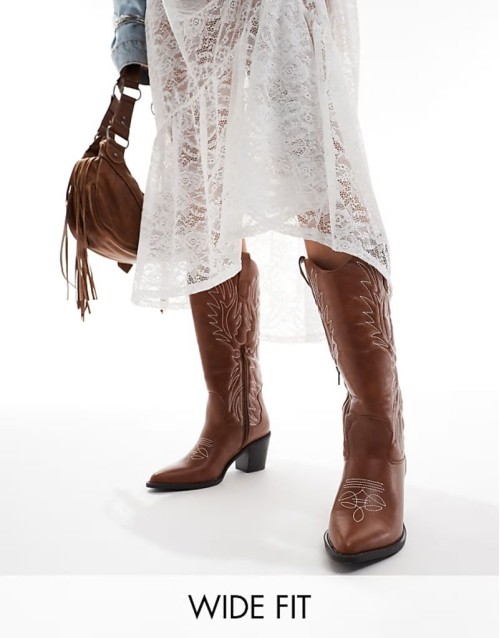 western heeled knee boots in tan
