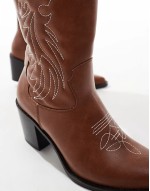 western heeled knee boots in tan