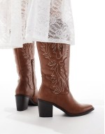 western heeled knee boots in tan