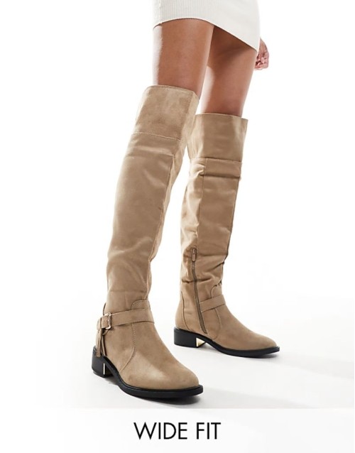 ‌Stylish over the knee flat boots with tassle in taupe