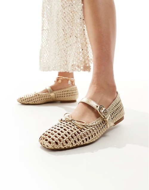 woven ballet flat in gold