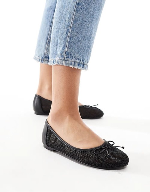Lula bow ballet flats with strap in black mesh