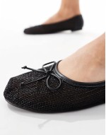 Lula bow ballet flats with strap in black mesh
