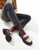 Roxy chunky loafers with teddy fur in cream and brown