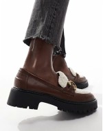 Roxy chunky loafers with teddy fur in cream and brown