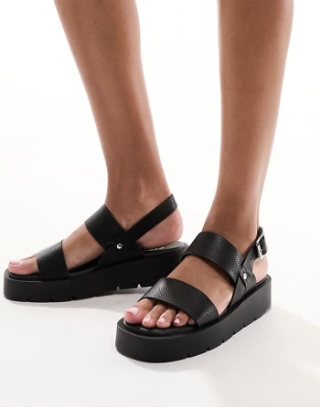 Tayla double strap sling back sandals in black