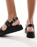 Tayla double strap sling back sandals in black