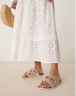 Wide Fit Funky beaded double strap flat mules in gold