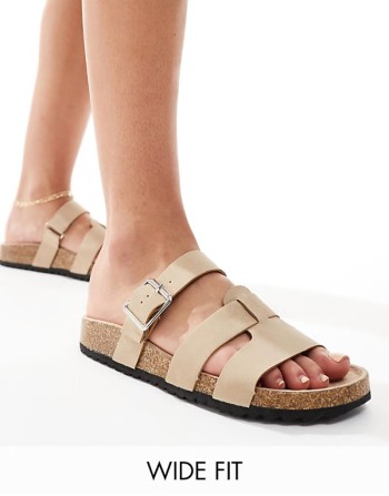 Wide Fit Field mule flat sandals in beige