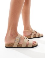 Wide Fit Field mule flat sandals in beige