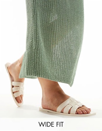 50% New Wide Fit Fame woven jelly flat sandals in beige - BEIGE