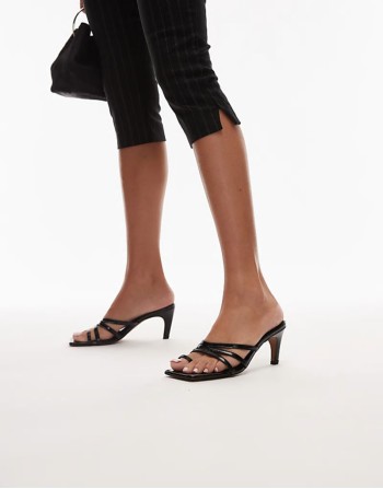 Ida strappy heeled leather sandal in black