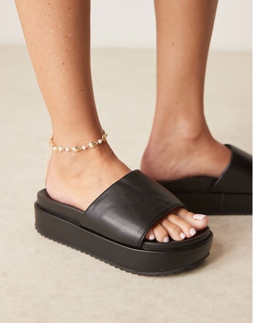 Festival flatform footbed mules in black